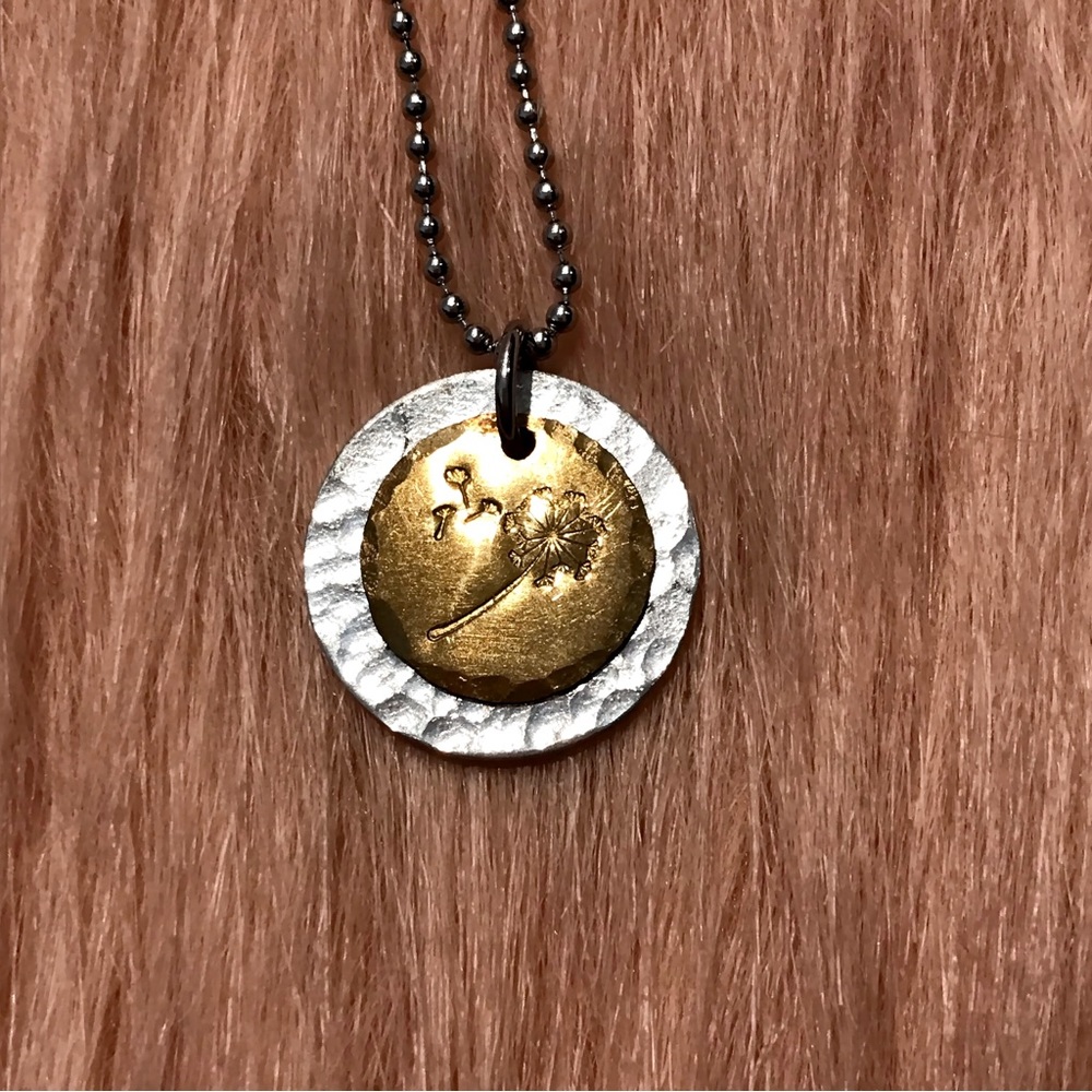 Dandelion Handstamped Charm Necklace - Picture 3 of 7